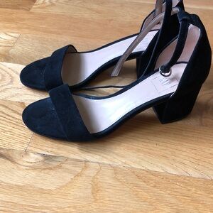 GAP Black Suede Open-Toe Block Heel Sandals - Women